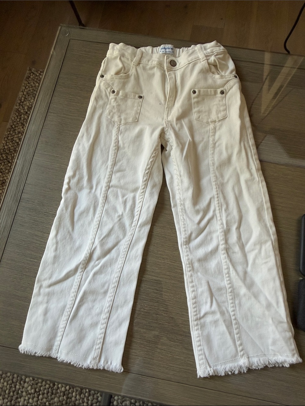 Mayoral Cream Kids' Denim Pants with Front Patch Pockets